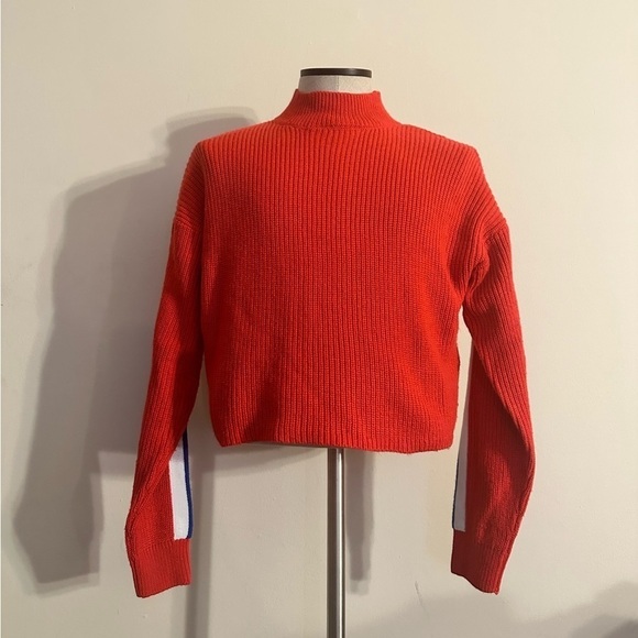 H&M Divided Bright Red Crop Turtleneck Sweater with Blue/White Sleeves - Size XS - Picture 5 of 7